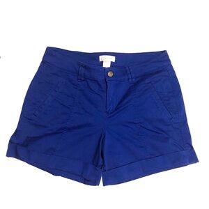 Cache Royal Blue Cuffed Dressy Chino Trouser Shorts Womens Size 8 Cotton Spandex